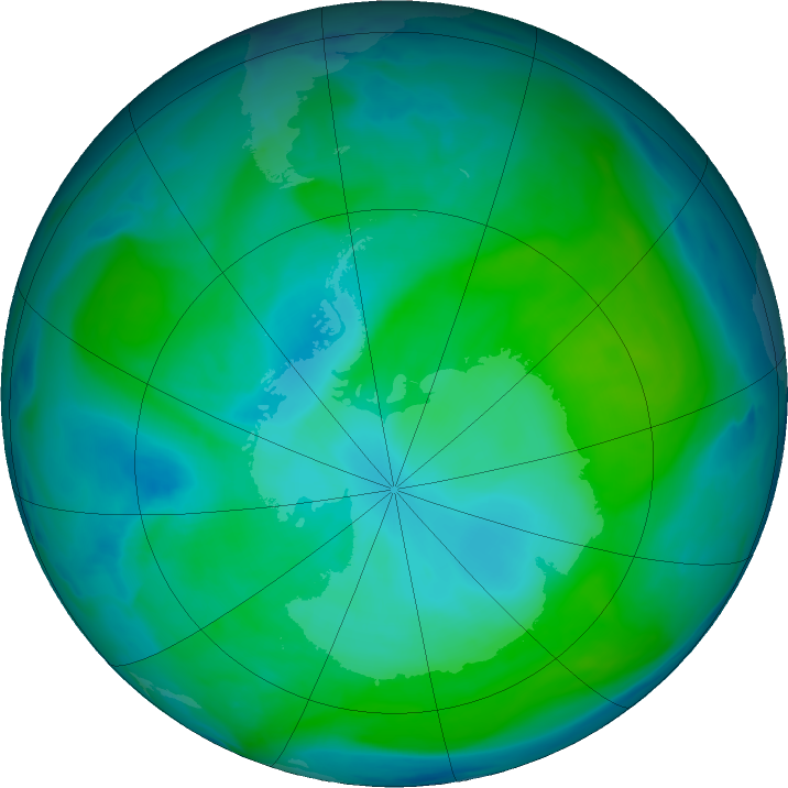 Antarctic ozone map for 24 January 2025